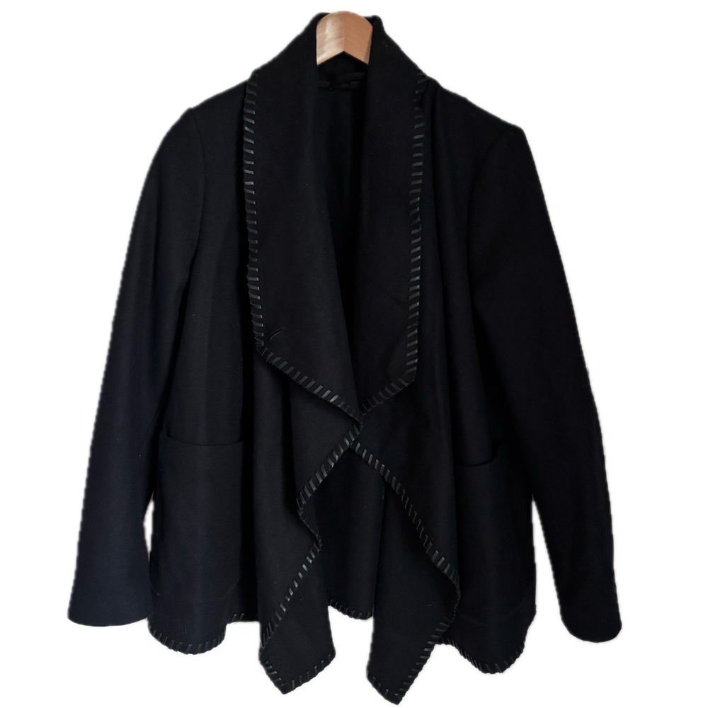 AllSaints Roux Wool Asymmetric Leather Trim Jacket Waterfall Collar 10